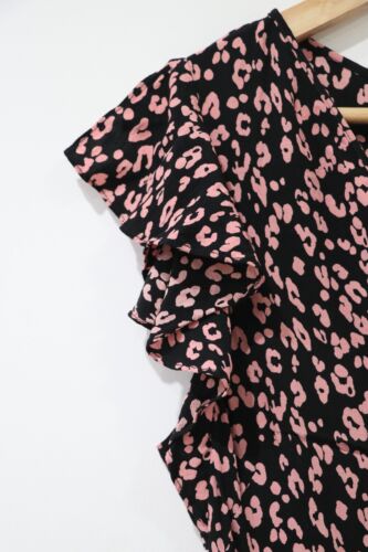 Veronika Maine Blouse Size 12 Black Pink Spotted Flutter Cap Sleeve - Good Cond. - Picture 3 of 10
