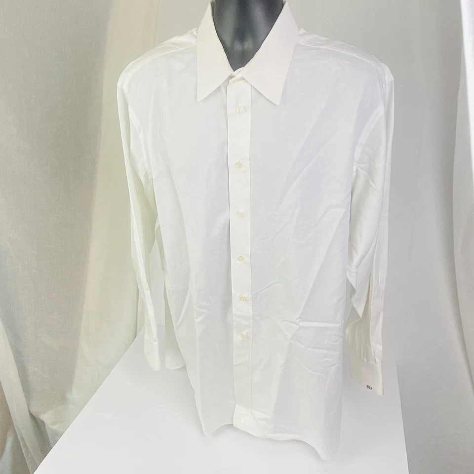 Tom James Poplin Shirt LS Spread Collar White Fine Cotton Jacquard Stripe As Is - Image 4 of 4