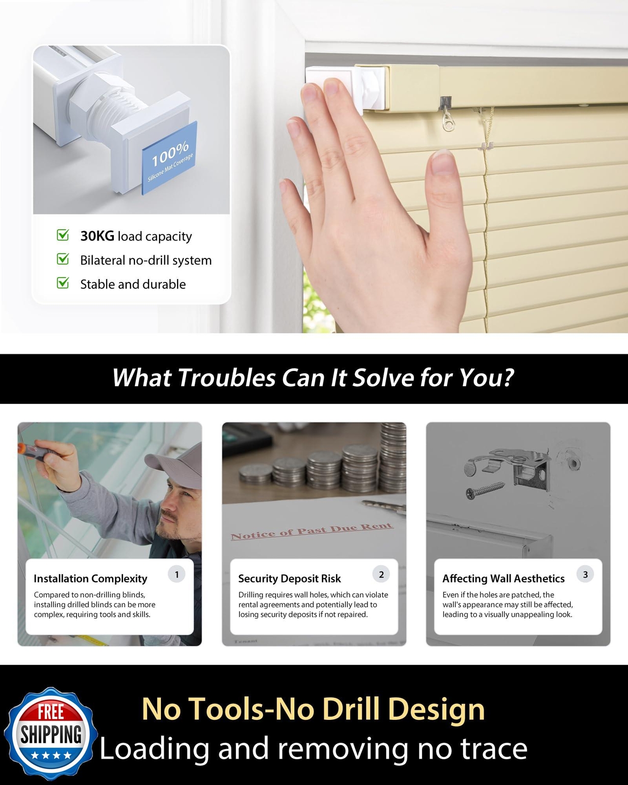 UNISHADES No Tools No Drill Cordless Mini Blinds, 100% Privacy L-Shaped Blade