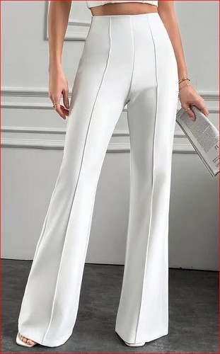 Elegante Weiße Damen Schlaghose mit Biesennaht Gr. XL 42/44