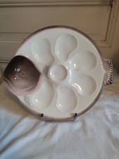 Assiette à huîtres en faïence de Longwy modèle Copenhague 1900/1960