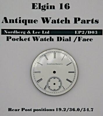 Elgin 16 1888 Taschenuhr Zifferblatt / Zifferblatt Füße Position 19,2/36,0/54,7 EP2/D03