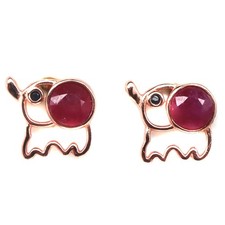 925 Sterling Silver 6 MM. Red Ruby Black Spinel Elephant Earrings