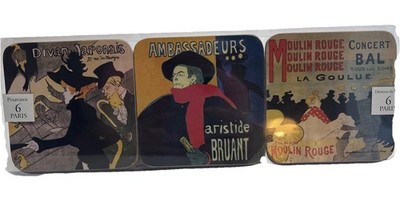 Paris Art Nouveau on Six Waterproof Coasters New Moulin Rouge  3.75''x3.75''