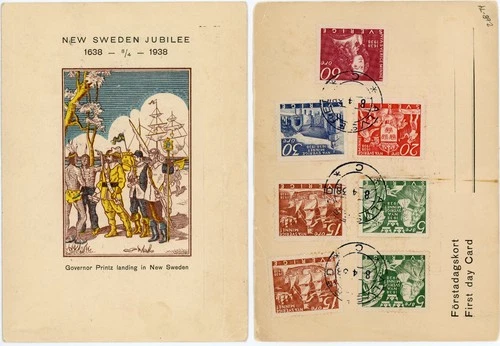 1938 Delaware Tercentenary Sweden Scott # 268-74 Lindman First Day Card