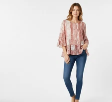 Logo by Lori Goldstein Sheer Top Size Large Ruffle Romantic Soft Ethereal