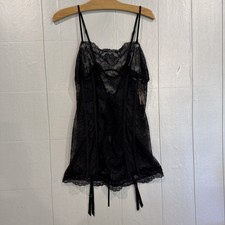 Victoria's Secret Lace Lingerie Teddy w/ Garter Belt  Drawstring Black L NWT