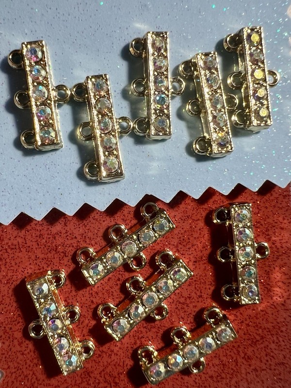 10 pcs Connectors Jewelry Making Aurora Borealis Rhinestones 16 mm New Old Stock