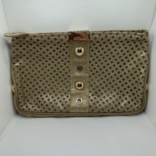 Jimmy Choo RARE Suede Lattice Clutch Tan Brown Gold Metallic EUC Auth Italy HTF