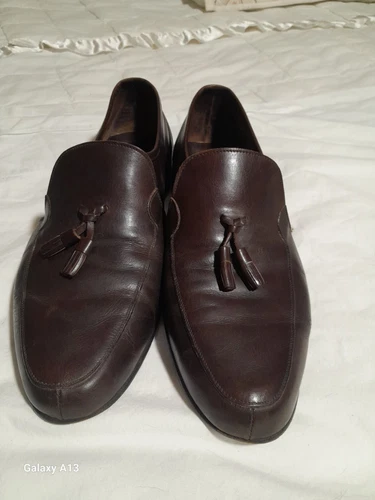 Chaussures Christian Dior homme 9 W cuir marron pampilles tablier bout mocassins à enfiler