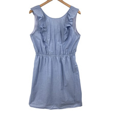 J.Crew Womens 10 Blue Cotton Chambray Dress Ruffle Sleeve Sundress