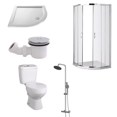 WELOVE Bathroom Suite 800mm Quadrant Shower Enclosure, Toilet, Shower & Tap Pack Modern