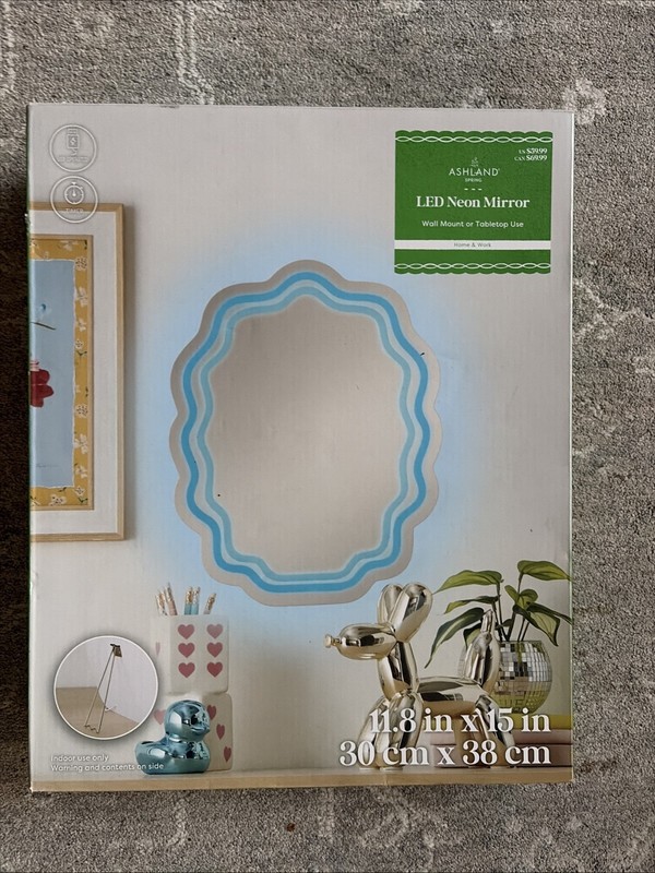 Ashland Spring LED Neon Mirror 11.8” X 15”, Hang Or Stand. USB Powered