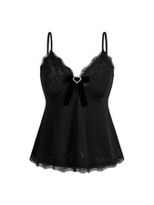 's Y2K Lace Cami Coquette Bow Babydoll Top Heart Eyelet Cute Camisole Tank To...