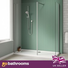 Complete Walk-In Shower Chrome Enclosure with Shower Tray & Support Bar 150x70cm