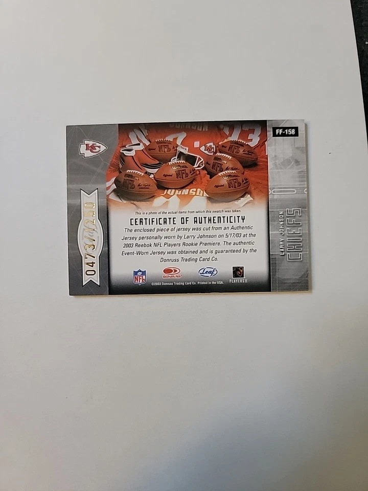 2003 Certified Materials Football Larry Johnson Freshman Fabric /1250 - SD5357 - Image 2 of 2