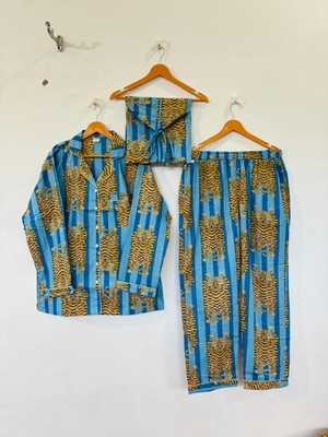 Tiger- Print Cotton Pajama Set:Summer Loungewear night wear for woman's giftitem
