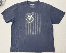 Ariat Men  s XXL T-Shirt Navy Blue Heather Vertical American Flag Shield Graphic