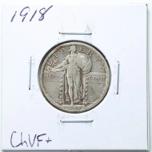 1918 25C Standing Liberty Silver Quarter Dollar in Choice VF+ Condition #6347