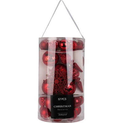 Weihnachtskugeln Rot Christbaum Schmuck Kugel Zwiebel Zapfen Baumspitze 57 St