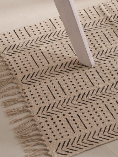 Bohemian Cotton Floor Area Rug Handcrafted Block Print Woven Carpet for Bedroom - Picture 3 of 7