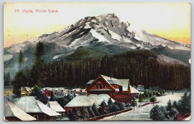 Antique Postcard - Mount Shasta in Winter - Cascade Range - California - CA
