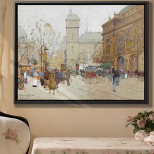 Vintage Watercolor Print City Cityscape Canvas Wall Art Decor Horse Carriage