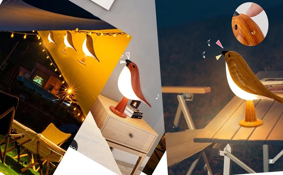 Lámpara de Escritorio Pájaro Pequeño, Lámpara de Mesa Inalámbrica Recargable Remoto con 3 Colores Te... Foto 4 de 4