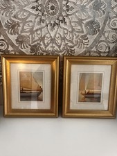 2 Framed Prints Art by Brent Lynch Gold Nautical Sunset
