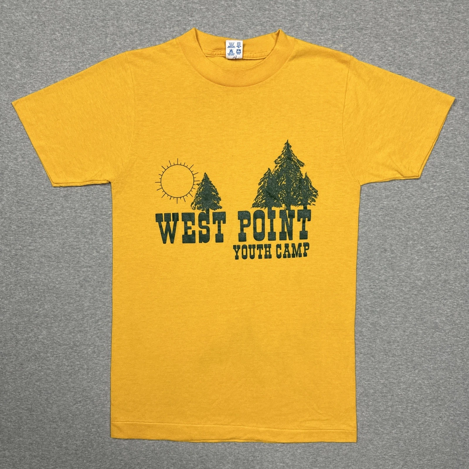 Vintage Champion T Shirt Size Small 80s Short Sleeve Yellow West Point camp