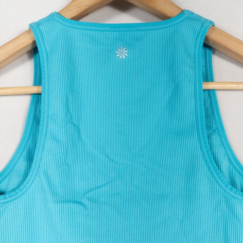 Camiseta sin mangas Athleta Aurora sin costuras corta para mujer mediana Santorini azul yoga activo - Imagen 4 de 8