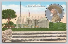Vintage Linen Postcard Grave of Buffalo Bill Lookout Mountain Colorado