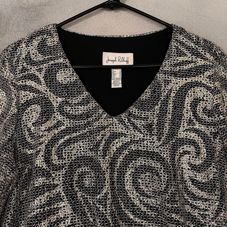 Joseph Ribkoff Elegante Top de Fiesta Negro Dorado Metálico Mujer Talla 10 Manga Larga Foto 2 de 4