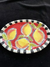 Handmade Ceramic Serving Tray Lemons On Scarlet Original Design 12”x8”