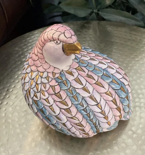 Vintage Toyo Pink Blue Gold Quail Partridge Bird Ceramic Porcelain Figurine