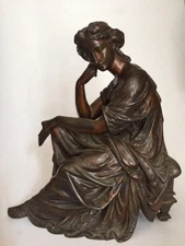 Antique  TH. DORIOT Continental Classical Maiden Bronze Statue  c. 19th C