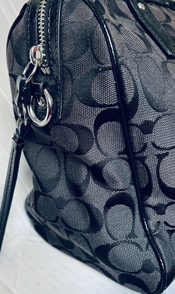 COACH SIGNATURE SATCHEL TOTE BAG BLACK PATENT LEATHER TRIM