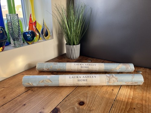 2 ROLLS OF UNUSED LAURA ASHLEY SUMMER PALACE POWDER BLUE WALLPAPER FLORAL BIRDS - 第 1/4 張圖片