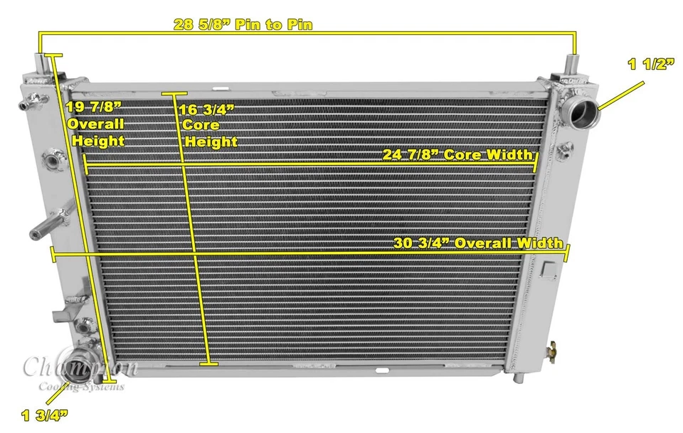 НОВЫЙ ЧЕМПИОН 3 РЯДА ПОЛНОСТЬЮ АЛЮМИНИЕВЫЙ РАДИАТОР 1997-2004 FORD MUSTANG V8 ДВИГАТЕЛЬ - Изображение 3 из 3