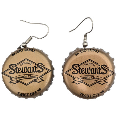 Stewarts Root Beer Bottle Cap Earrings Dangle 1 inch