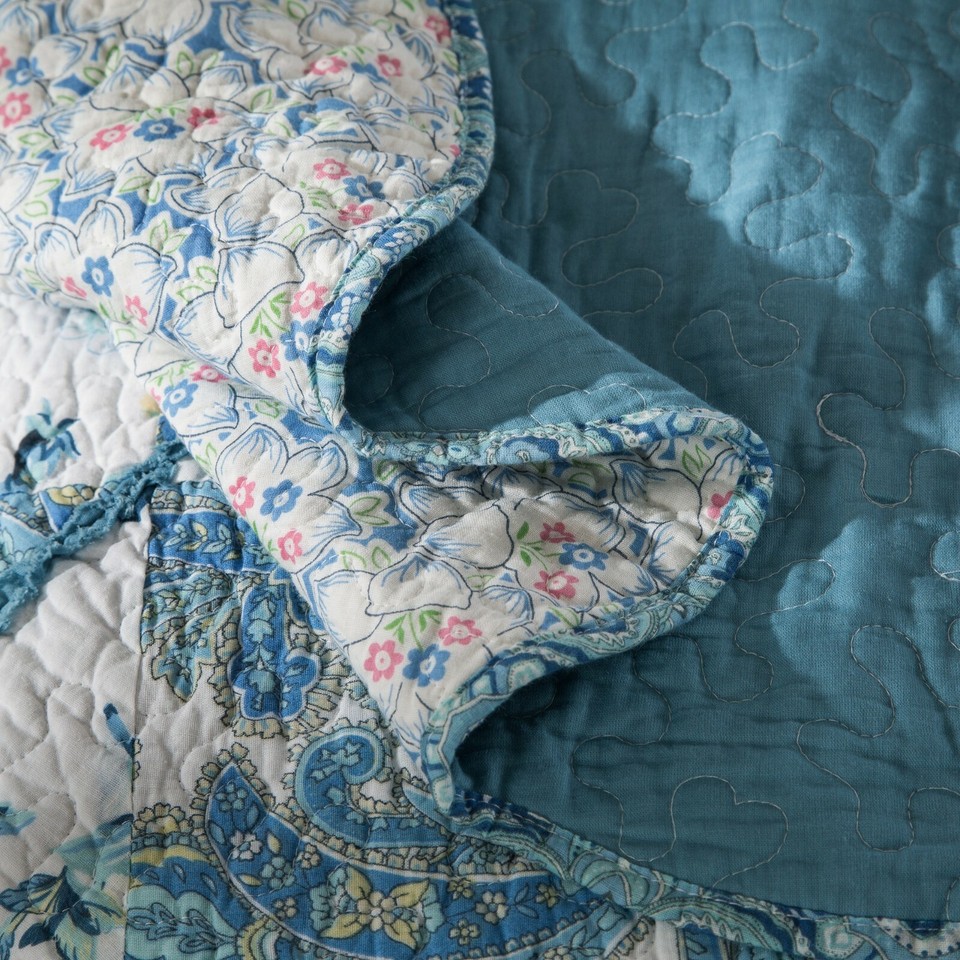 Tache Cotton Patchwork Farmhouse Cottage Floral Blue Antique Vintage Quilt Set eBay