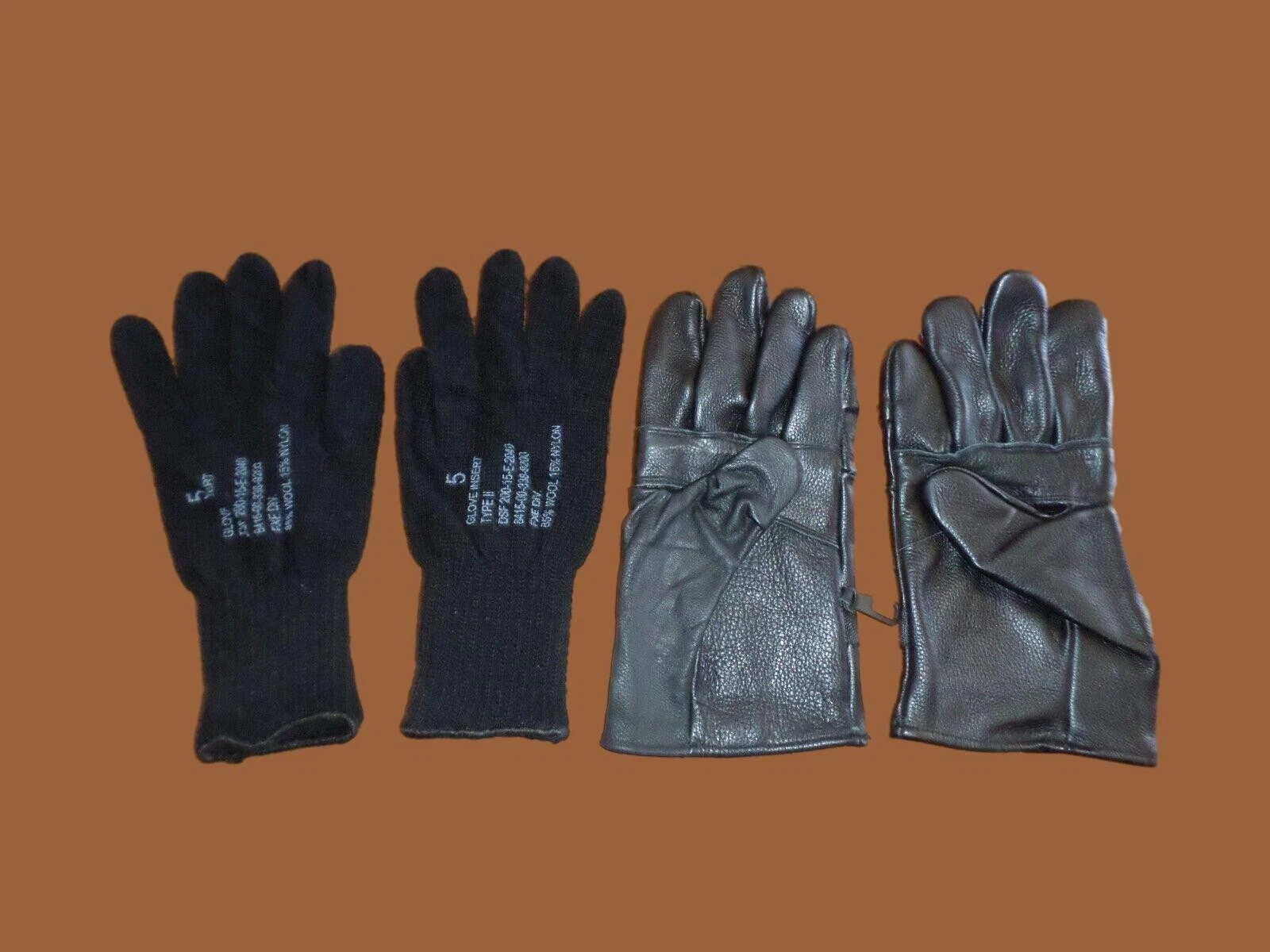 U.S MILITARY STYLE D-3A LEATHER GLOVES COLD WEATHER SIZE 5 LARGE W/LINER