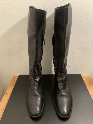 Burberry Black Zip Side Laced Knee Riding Boots Sz 40/10 | eBay