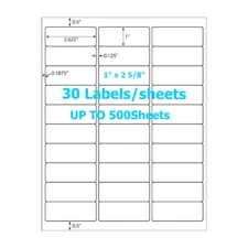 30 UP 1" x 2 5/8" Premium Shipping Mailing Labels Sheet Amazon FBA 1" x 2.625"