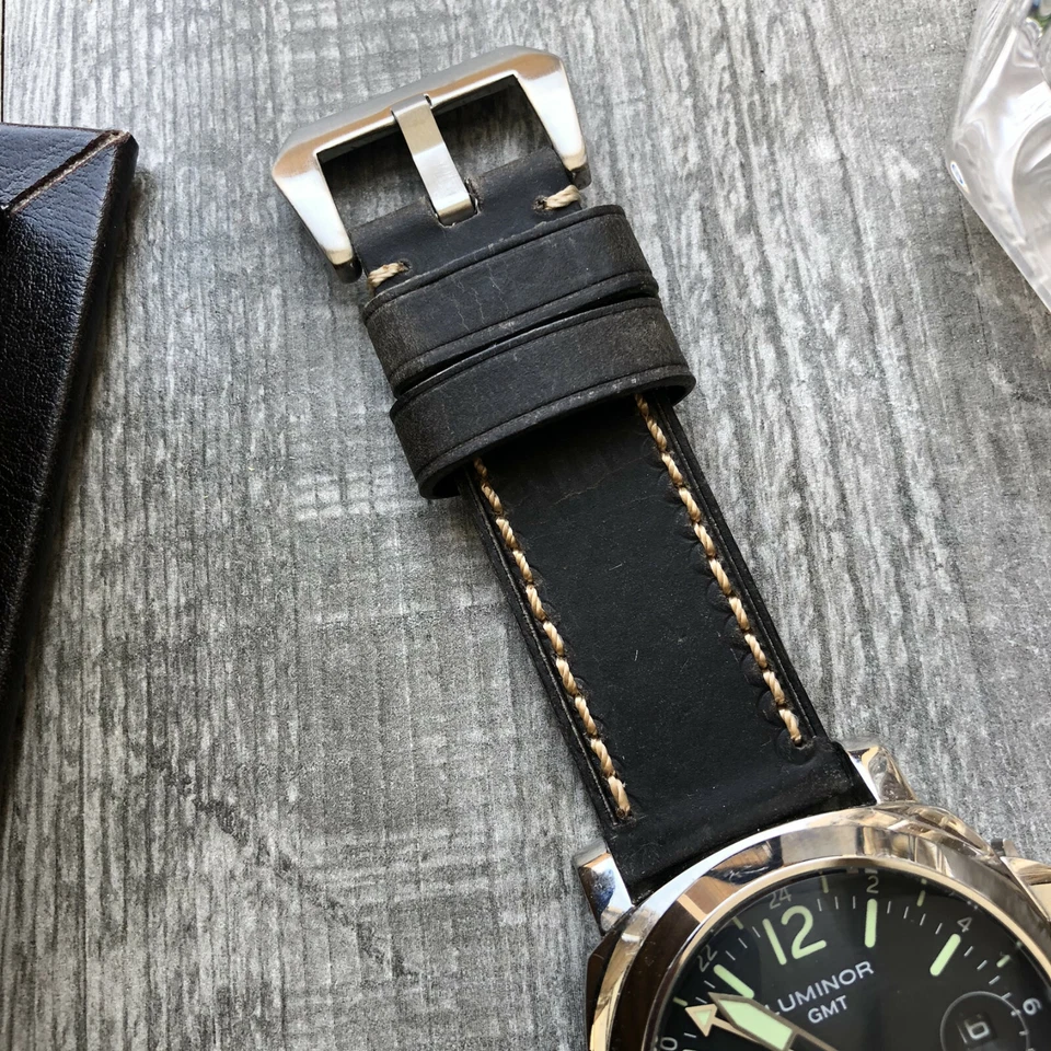 Qualité Cuir Marron Foncé Bracelet Montre Pour Panerai Pam 22mm 24mm 26mm - Photo 3/4