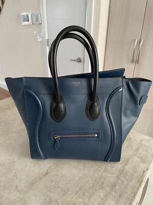 Celine Mini Luggage Blue Leather Satchel/Top Handle Tote Handbag