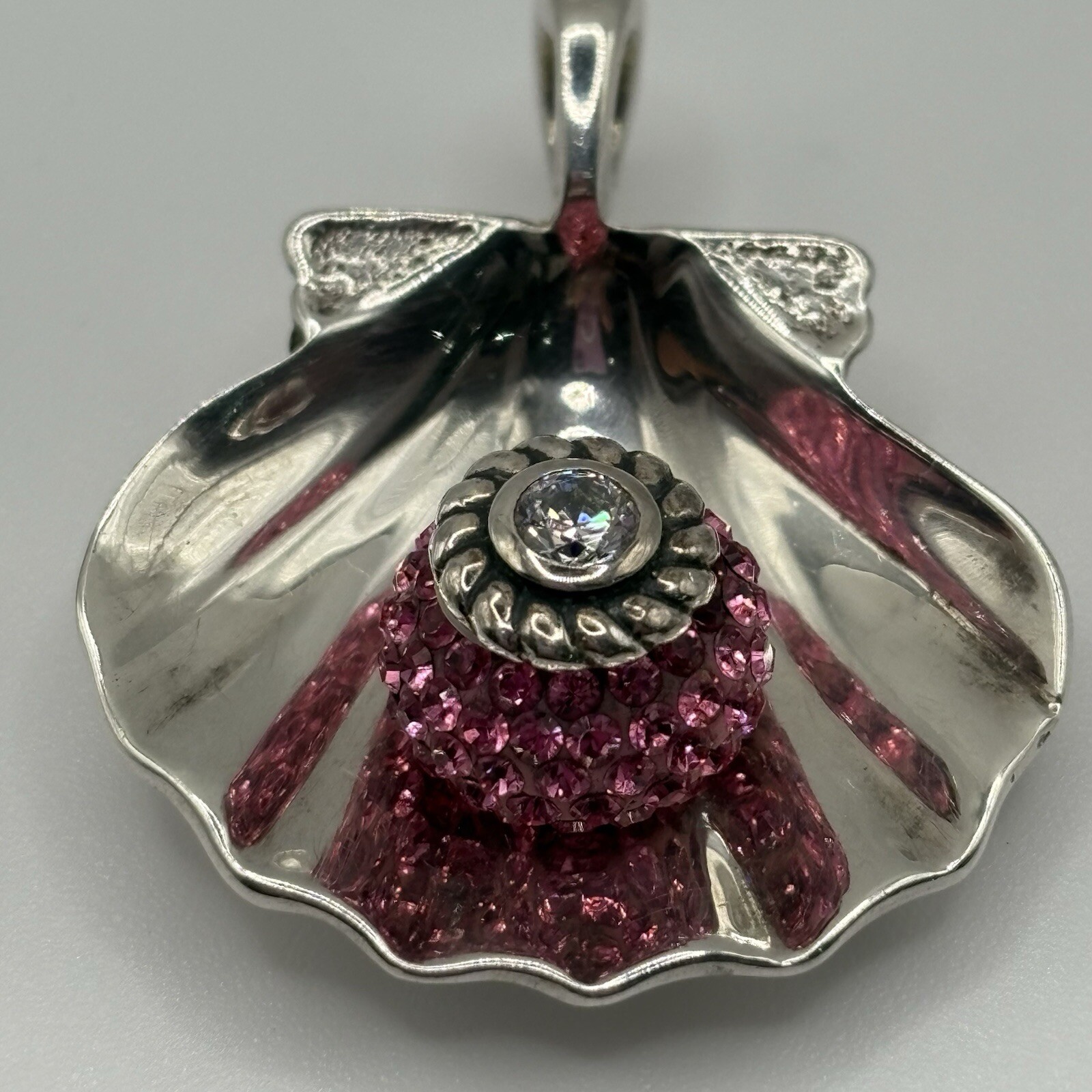 Sterling Silver Scallop Shell Pendant Swarovski Cryst… - Gem