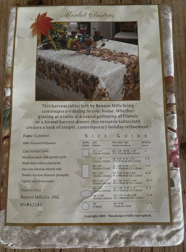 BENSON MILLS Merlot Clusters Holiday Tablecloth 52 In x 70 In Rectangle Indoor - Image 3 of 3