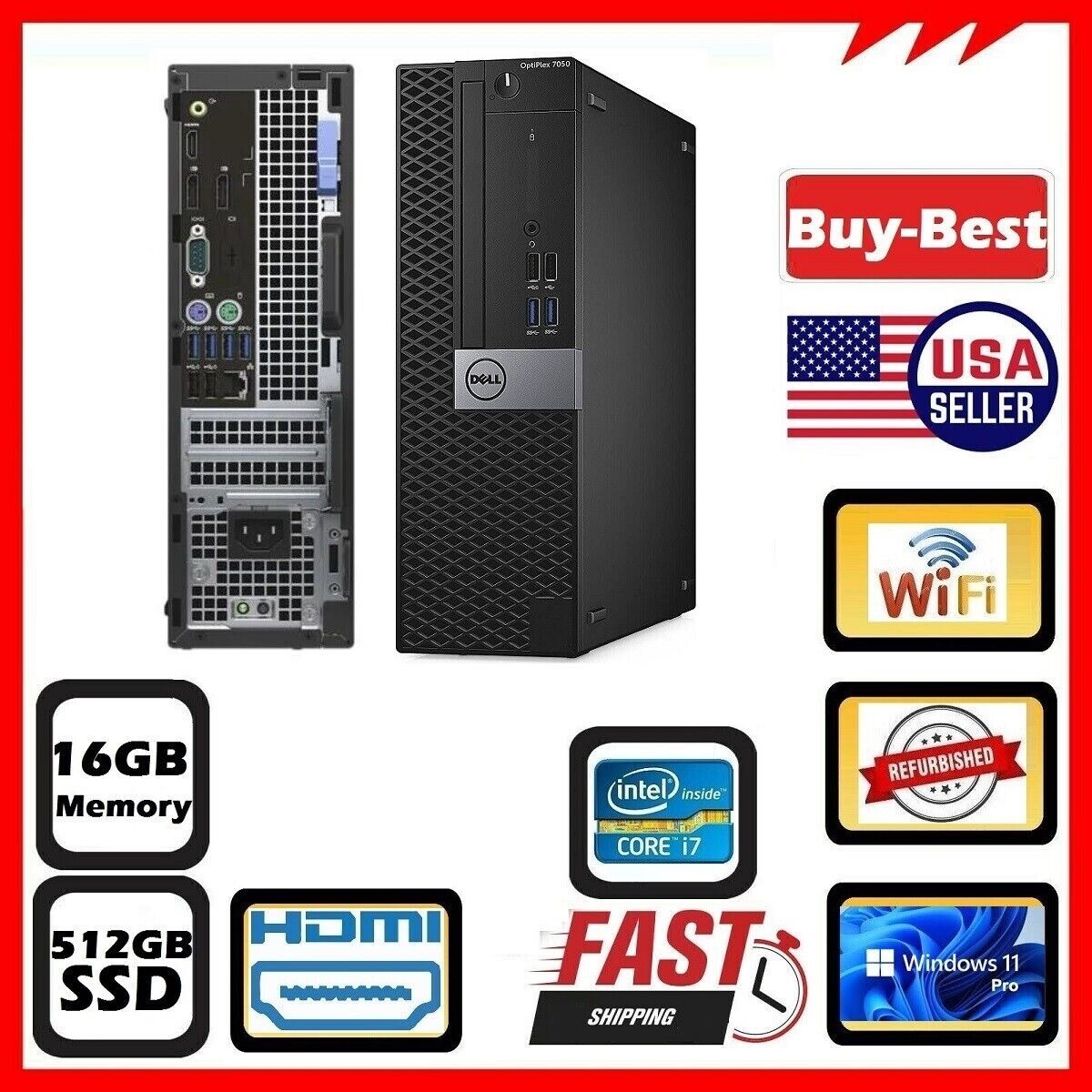 Windowsデスクトップ i7-6700 16GB 525GB Win11 Pro Office2021 Dell Windows 11 Pro i7-6700 Desktop 512GB NVMe SSD 16GB RAM