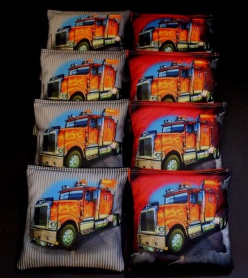 SEMI TRUCK FLAMES OF FIRE ORANGE & BLACK ACA Regulation Cornhole Bean Bags B205